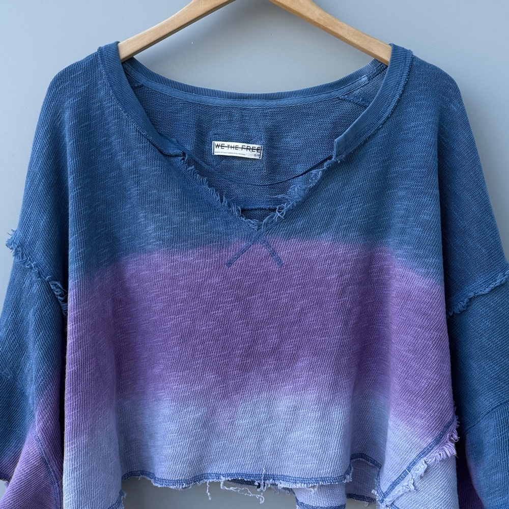 NWOT Free People We The Free After Midnight Washed Ombré Raw Hem Crop Tee Small - Picture 7 of 12